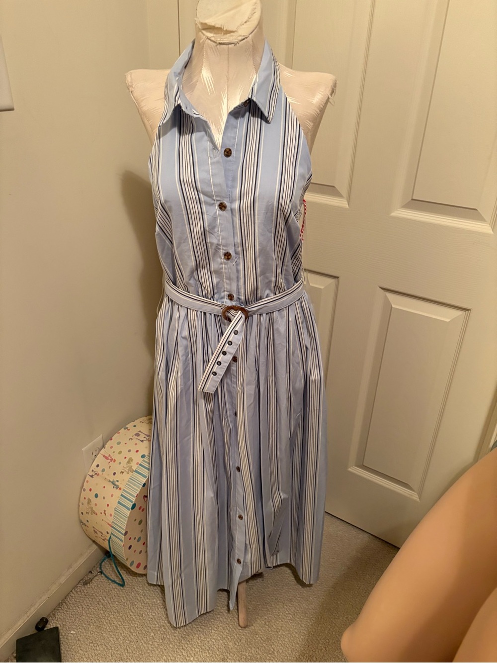 Sperry size M $140 nwt Striped Halter Shirt Dress with Belt - Light Blue